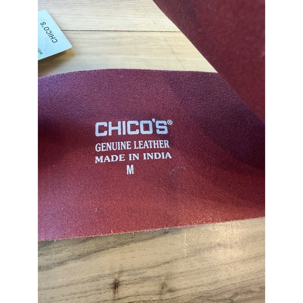 Chico's Wide Genuine Leather Belt Red Zebra Rhinestone Disc Buckle Glam Boho M - Picture 5 of 12